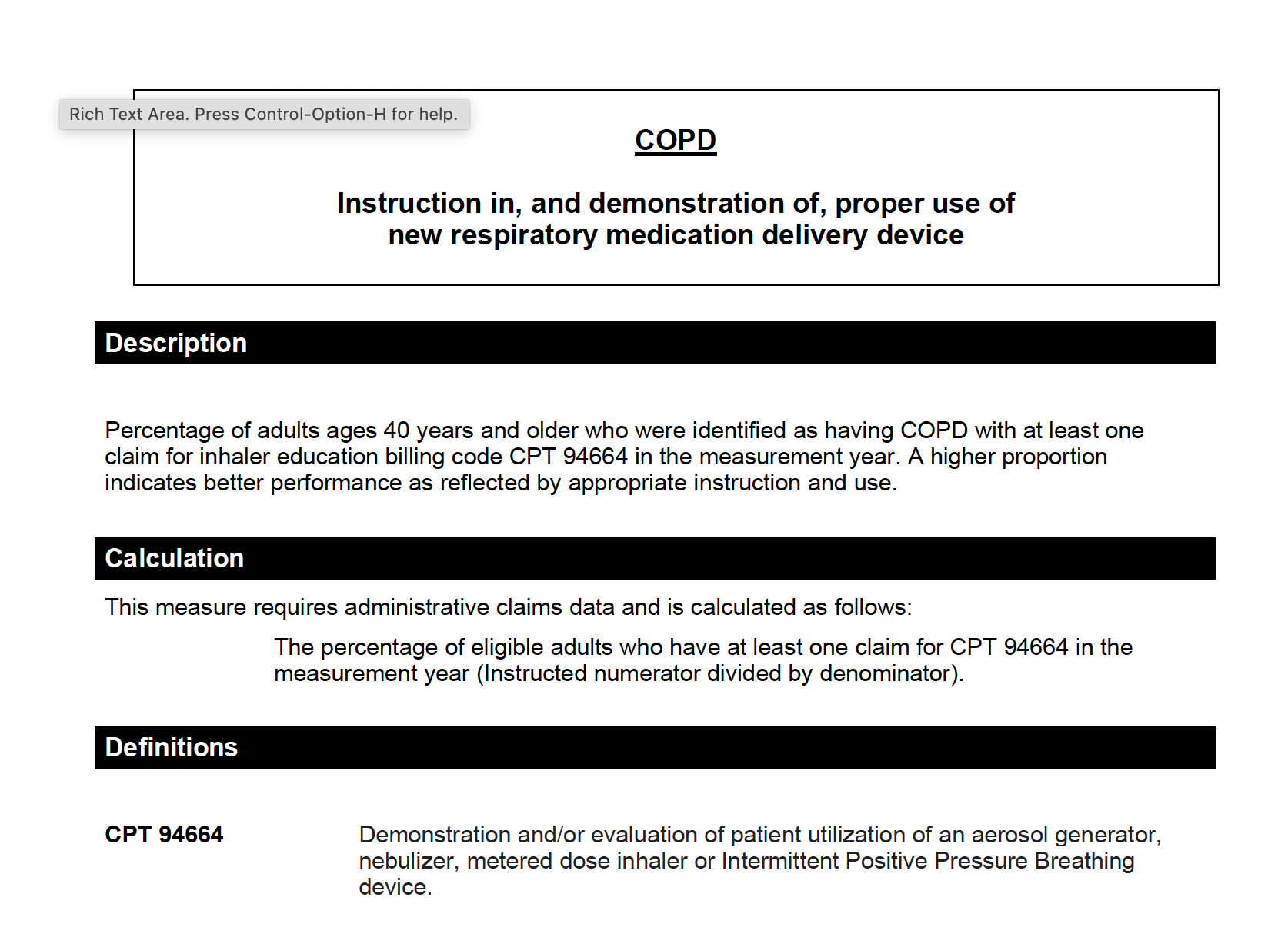 94664 COPD Device Education Measure